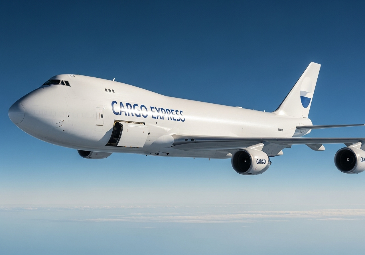 Cargo airplane in flight