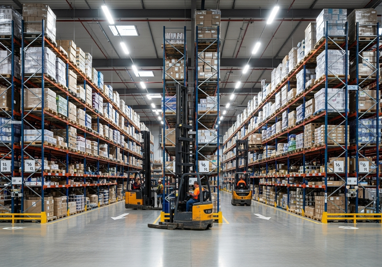 State-of-the-art logistics warehouse with organized inventory systems