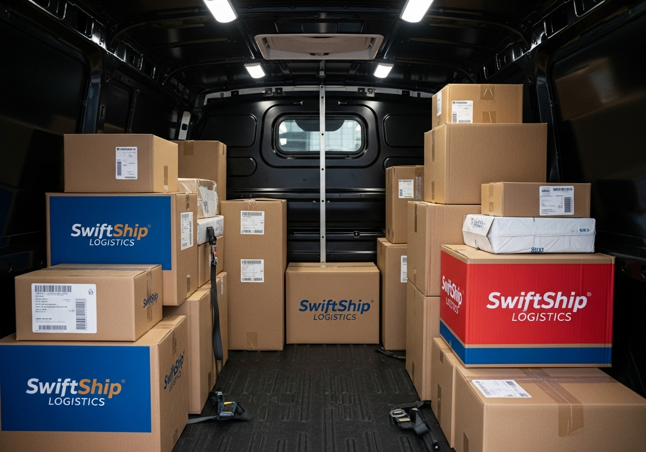 Delivery van with organized packages